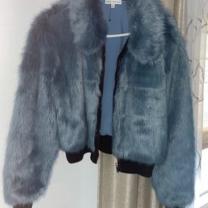 Sky blue fur jacket